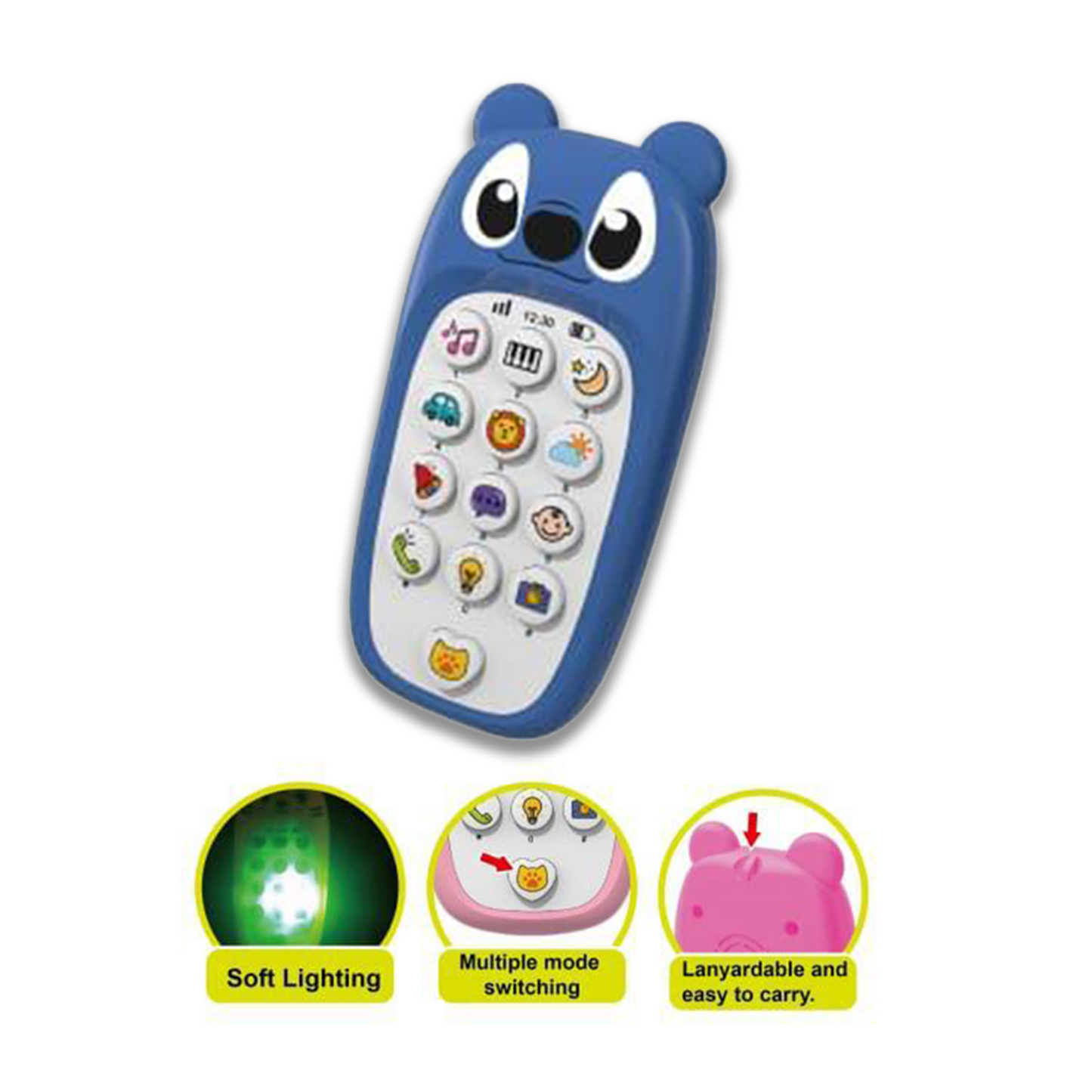 Kids Learning Phone Toy, Educational Musical Remote with Cartoon Design, 13 Interactive Buttons (Blue)