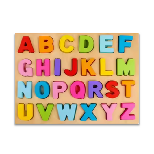 Wooden Alphabet Puzzle Board, Educational Learning Toy, A-Z Capital Letters, Rainbow Colours