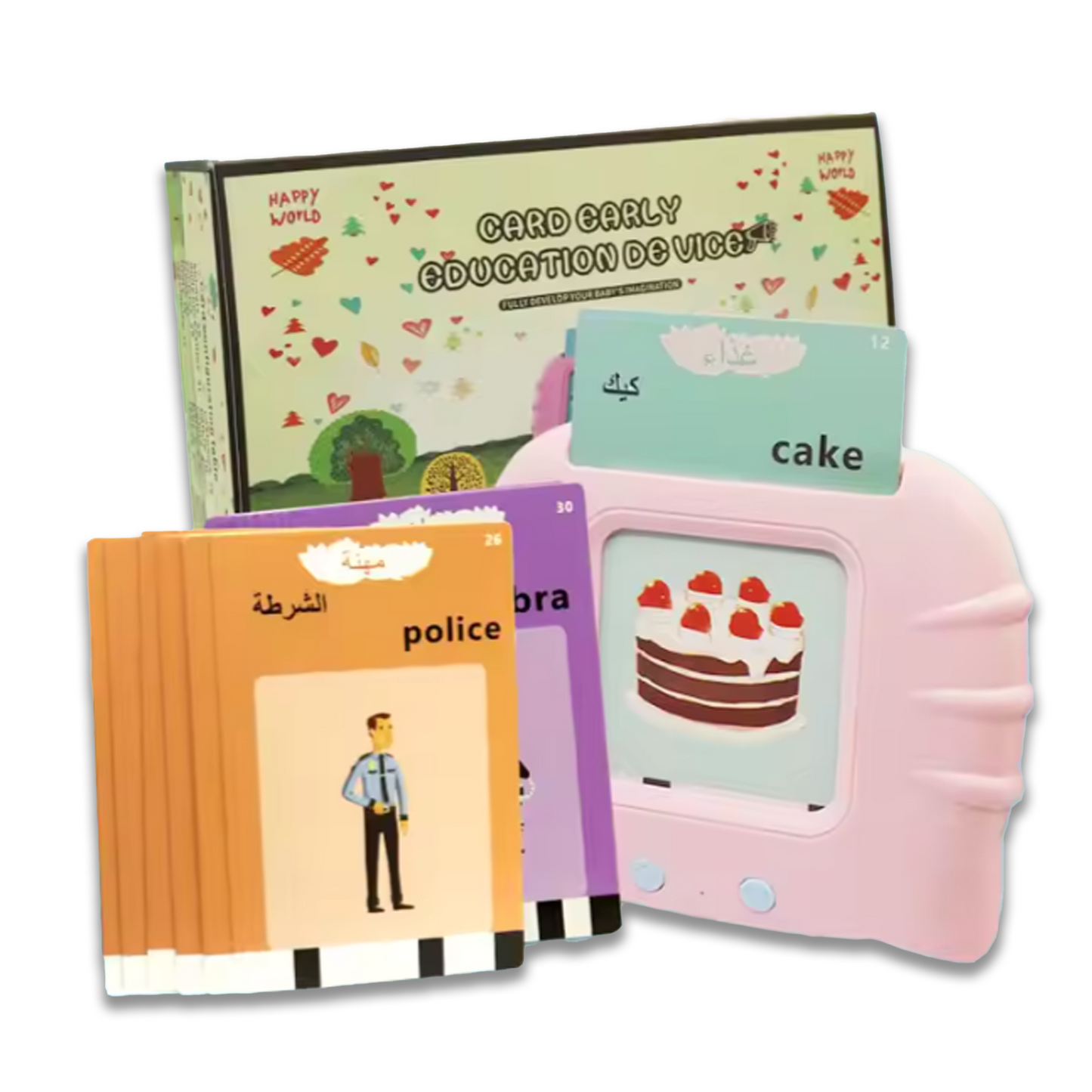 Arabic English Learning Cards with Electronic Speaker, Educational Flash Cards for Ages 2-6, Bilingual Teaching Device
